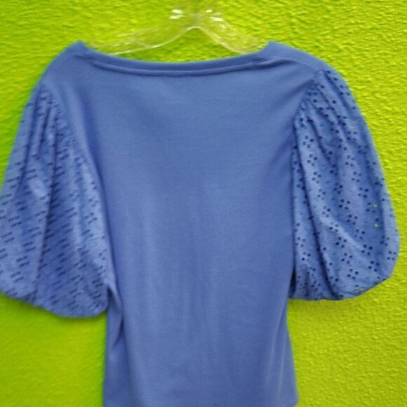 Blue Cropped Puff Sleeve Blouse - Picture 3 of 3
